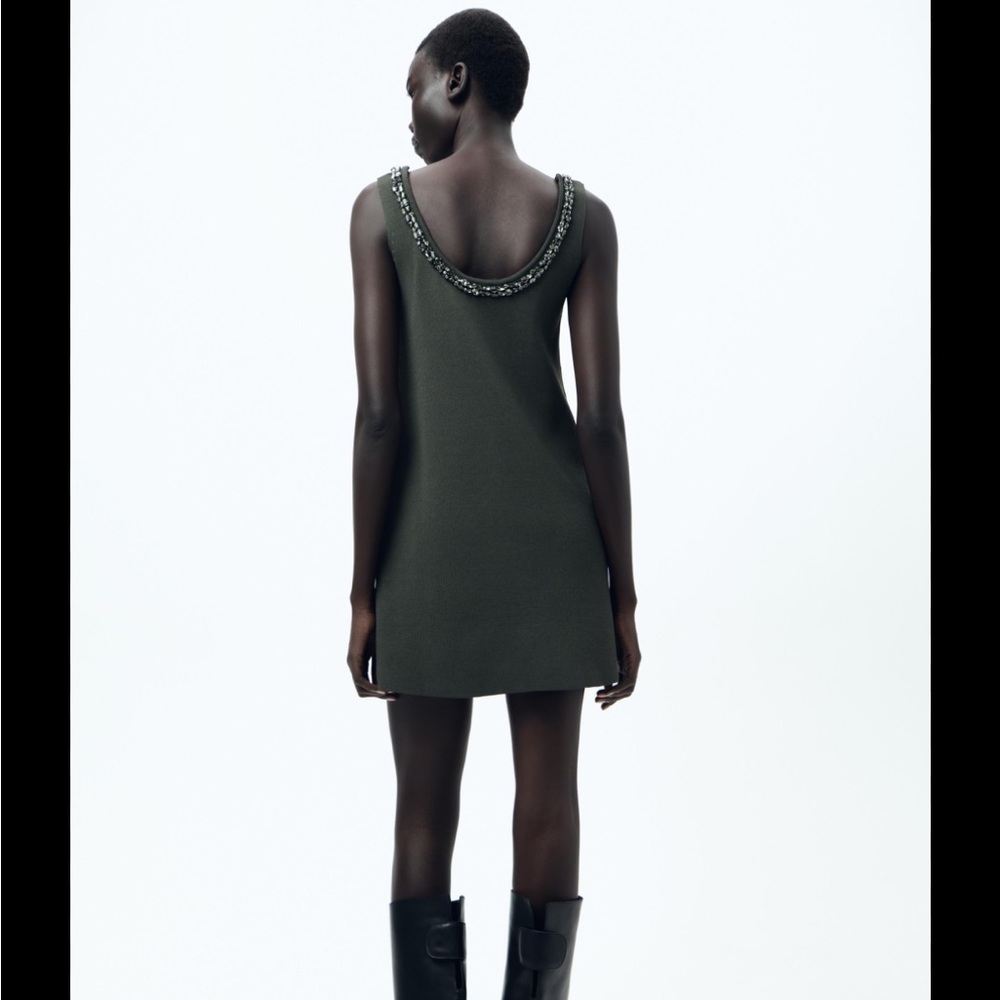 Zara Dark Green Embellished Mini Dress